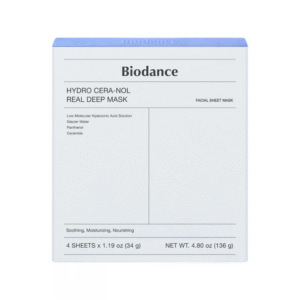 Biodance maska hydro cera-nol 4 sztuki - zestaw masek hydrożelowych z kwasem hialuronowym, lodowcową wodą i ceramidami. Opakowanie 136g zawiera 4 maski po 34g każda.