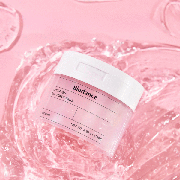 BIODANCE Collagen Gel Toner Pads opakowanie 60 sztuk różowy pojemnik z żelowymi płatkami kolagenowymi 243Da